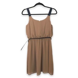 Xhilaration Tan Sundress w/Navy Blue Belt